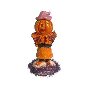 Bethany Lowe for RAZ Halloween Paper‎ Mache Pumpkin Head Man Primitive FLAWED